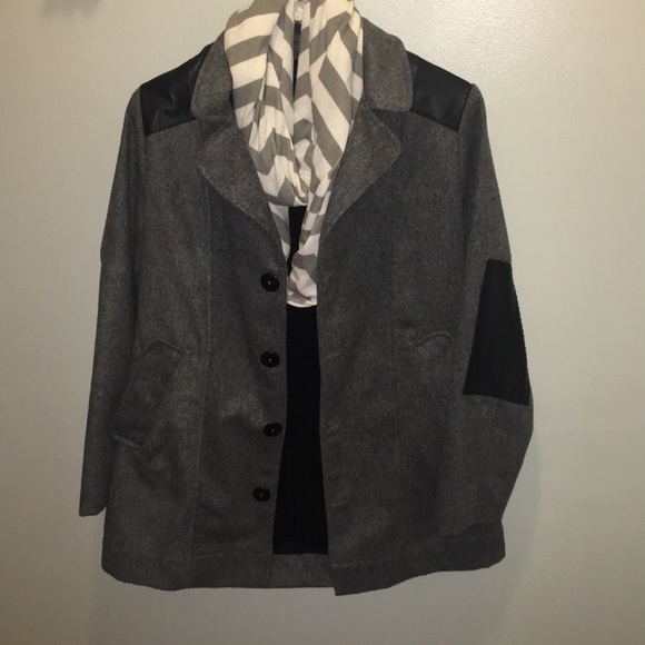 Wool and leather gray and black jacket - Picture 2 of 7